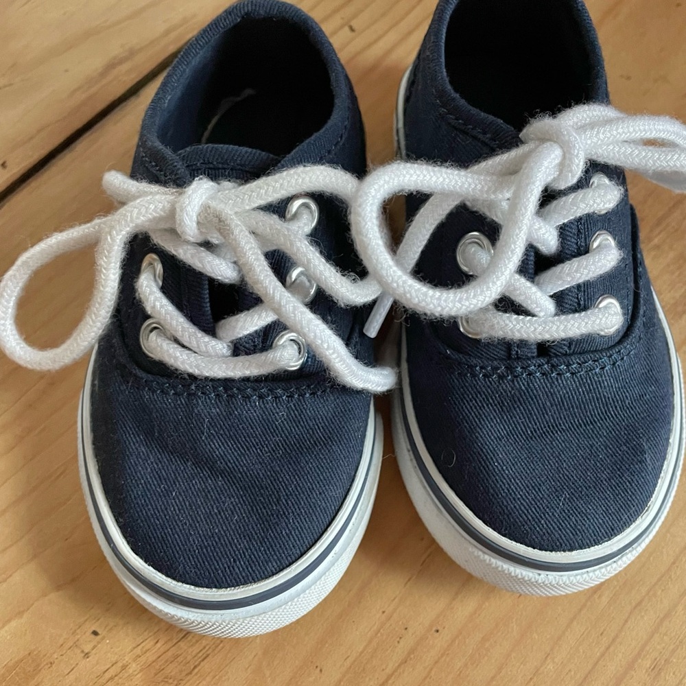 Janie and Jack Navy and White Boys Canvas Sneakers Tennis Shoes Toddler Size 5